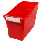 RED SHELF FILE WITH LABEL HOLDER