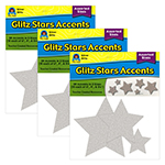 (3 PK) SILVER GLITZ STARS ACCENTS